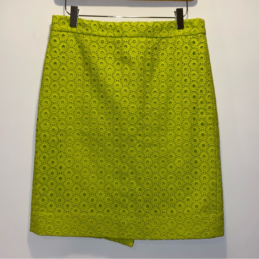 J. Crew Green Eyelet Pencil Skirt